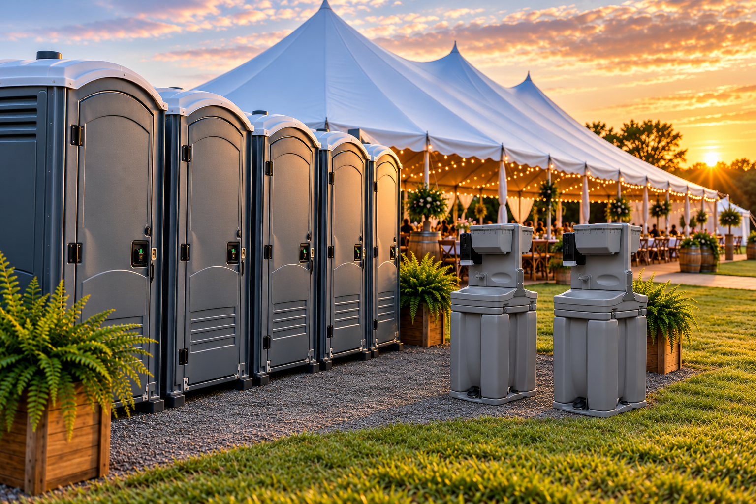 Portable restrooms at an outdoor event